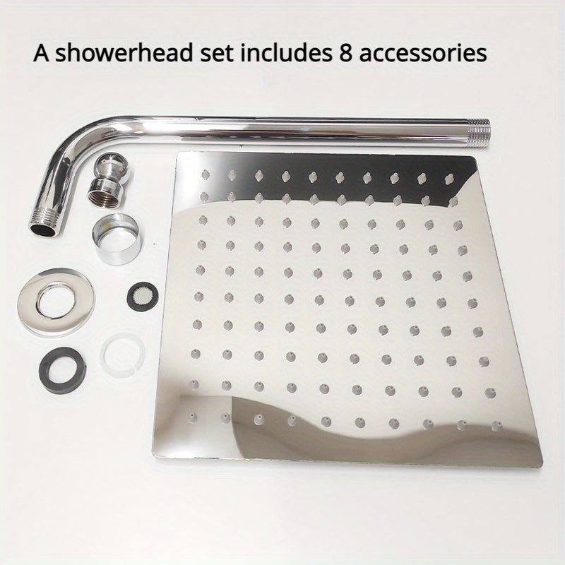 Juego de Ducha de Acero Inoxidable 8 Piezas, Cabezal Giratorio Grande con Cobertura Total del Agua, Diseño Ultra Fino, Accesorios para Baño