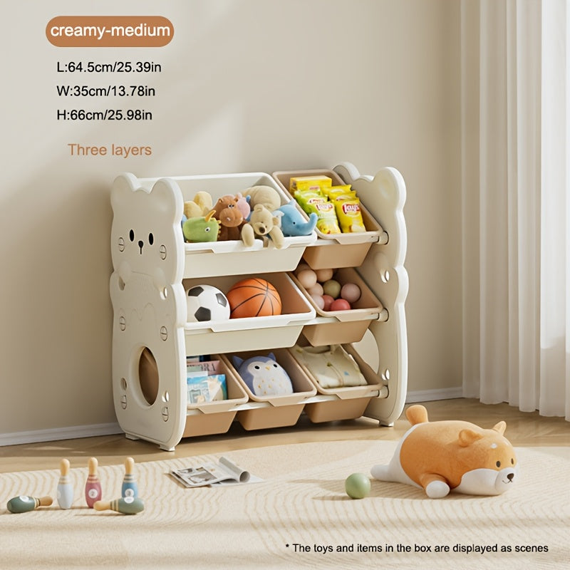 Organizador de plástico moderno de 3 niveles con múltiples compartimentos, apilable, para juguetes, libros, ropa, cuarto de juegos y dormitorio