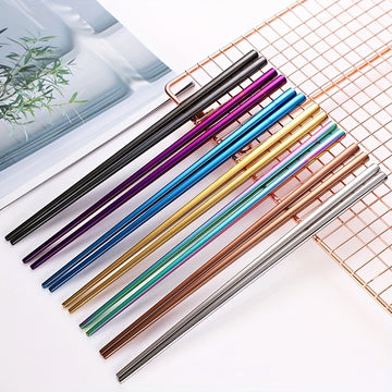 1 unidad/4 unidades de palillos de acero inoxidable de 21 pulgadas - Acabado elegante en negro, dorado y arcoíris, livianos, ideales para uso en el hogar y restaurantes, utensilios para restaurante | Palillos modernos | Utensilios duraderos