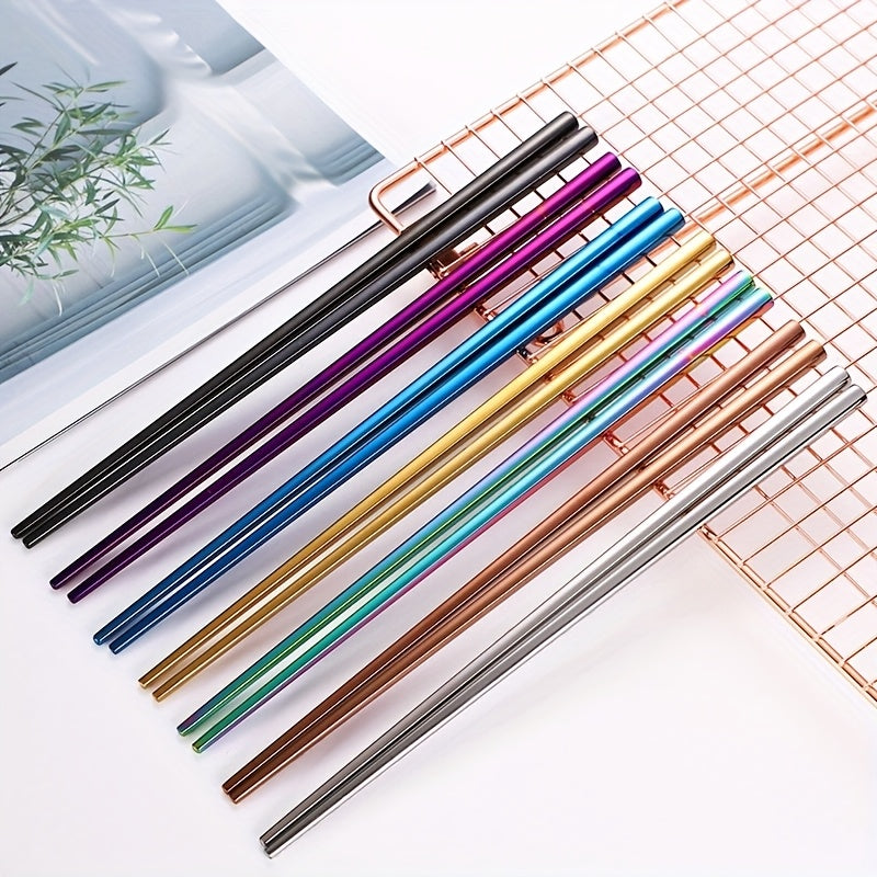 1 unidad/4 unidades de palillos de acero inoxidable de 21 pulgadas - Acabado elegante en negro, dorado y arcoíris, livianos, ideales para uso en el hogar y restaurantes, utensilios para restaurante | Palillos modernos | Utensilios duraderos