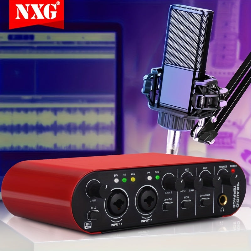 Interfaz de audio USB NXG de 24 bits/192 kHz, potencia fantasma, plug-and-play para grabación en computadora, podcasting y transmisión, sin ruido, para creadores de contenido, músicos, compatible con laptops, alimentado por USB, tensión máxima de 36 V