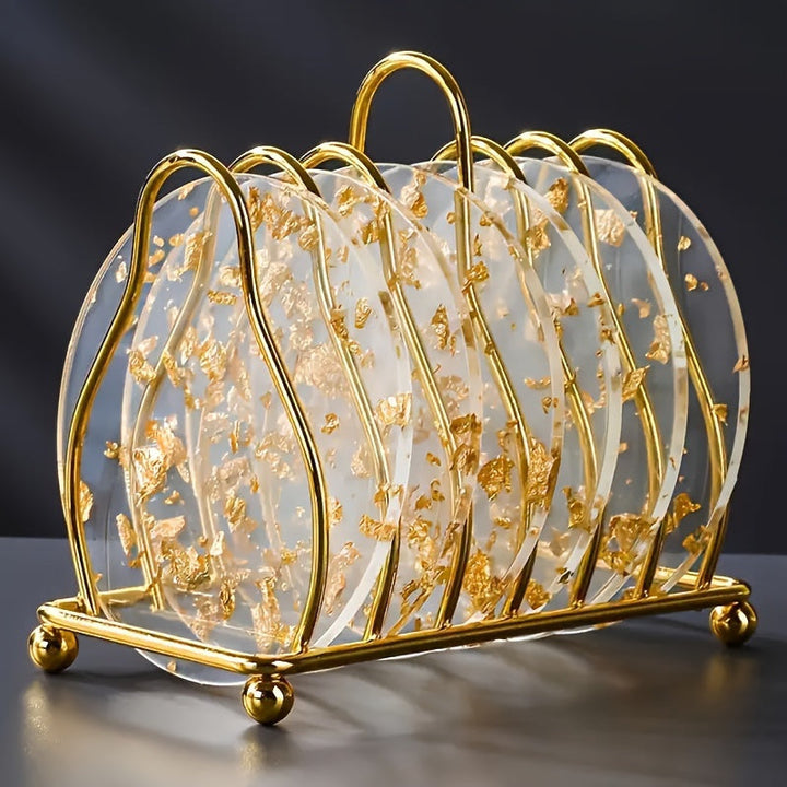 Juego de 6 piezas de cojines de acrílico con papel de oro - Alfombras de lujo resistentes al calor - Protectors de mesa redonda de moda para decoración del hogar - Perfectos para Navidad, Halloween, Pascua, Hanukkah, Acción de Gracias