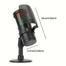 Micrófono USB Plug & Play de 1 pieza con Luces RGB, Control de Volumen, Función Silenciosa, Conector USB-C, Cuerpo de Resina ABS, para Karaoke, Transmisión en Vivo, Juegos, Videollamadas, , LMGBM