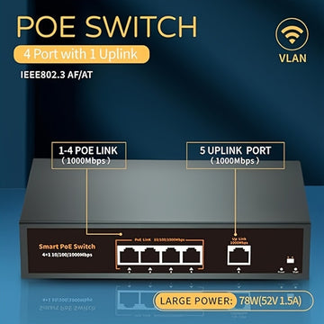 Conmutador Gigabit PoE de 5 puertos, incluye 4 puertos PoE y 1 enlace ascendente, PoE 1000Mbps, IEEE802.3af/at