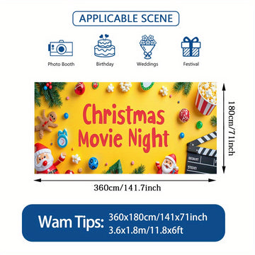 Luz de puerta 2D, 1 pieza, banner de puerta festivo de Noche de Cine de Navidad - Diseño vibrante de Papá Noel, galletas de jengibre y palomitas, poliéster duradero, perfecto para decoraciones navideñas, uso interior y exterior, decoraciones navideñas