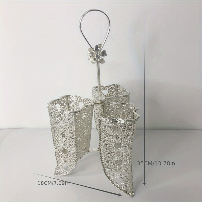 Un soporte de cocina de metal - un soporte para cuchillos, tenedores y palillos, un cajón de almacenamiento para cucharas y tenedores, un soporte de drenaje multifuncional para vajilla, adecuado para uso doméstico.