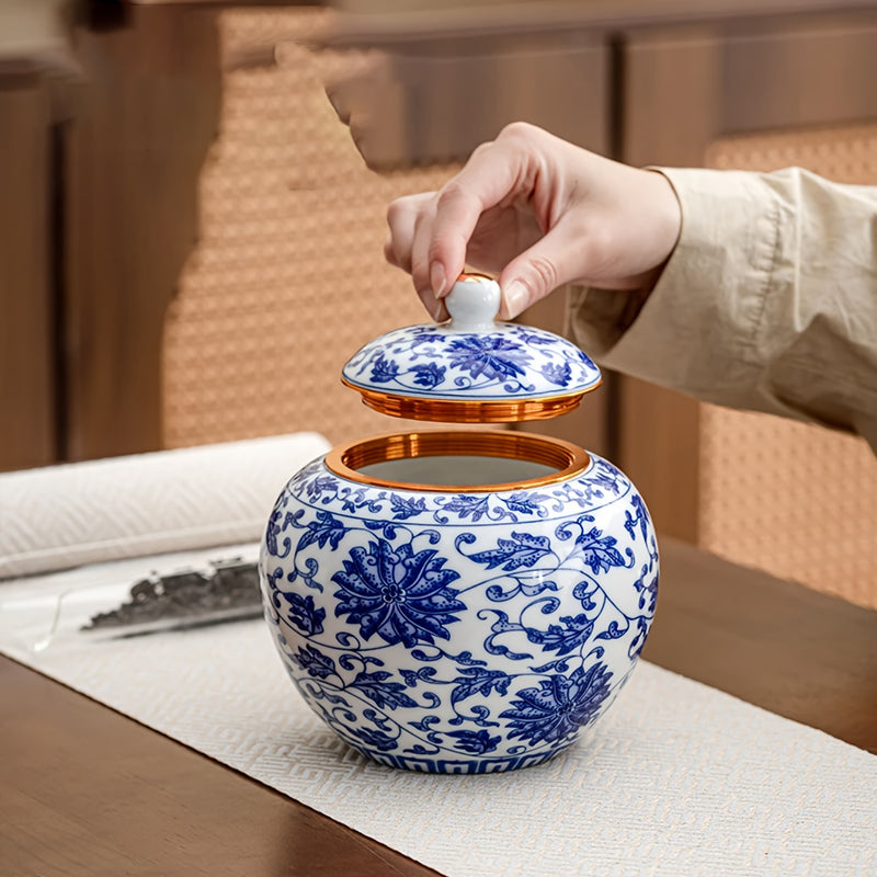 Tarro Clásico de Almacenamiento de Porcelana, Clásico Tarro de Almacenamiento de Porcelana Azul y Blanca con Tapa de Cierre - Perfecto para Té, Especias o Frutas Secas