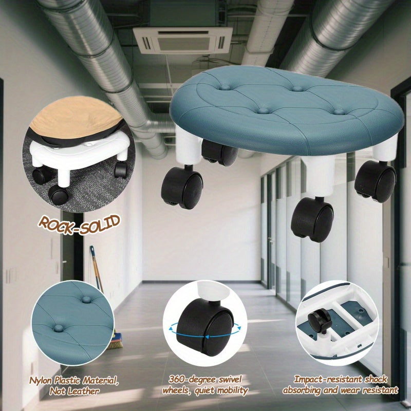 Taburete de cuatro ruedas, taburete rodante universal para 4 estaciones, taburete bajo con ruedas, ideal para hogar, oficina y limpieza del piso