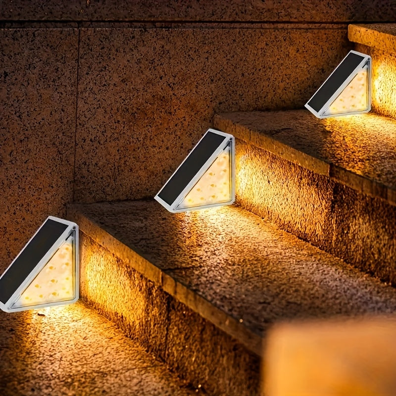6/12 piezas de luces de escaleras solares LED triángulo, luces de escaleras de barbacoa al aire libre IP44, luces de pared de jardín blanco cálido, fácil instalación, control de interruptor, luces de escaleras de patio, garaje, acera, porche, puerta prin