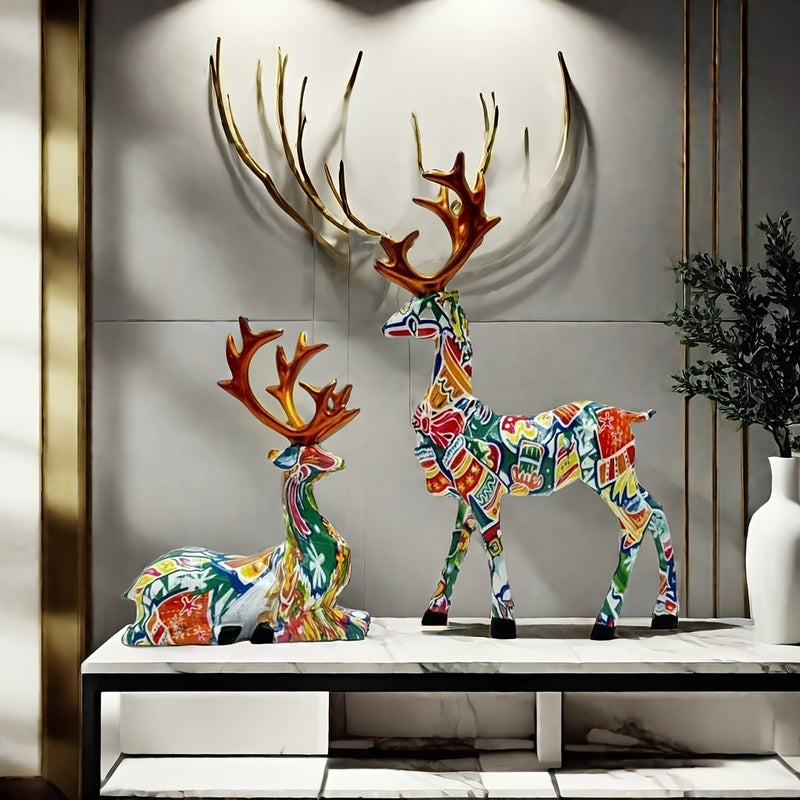 Juego de 2 piezas de venados decorativos, adornos para Navidad, Año Nuevo y bodas, figuras pequeñas para escritorio, hogar, sala y repisas de TV, accesorios creativos, regalo cálido para decorar el living