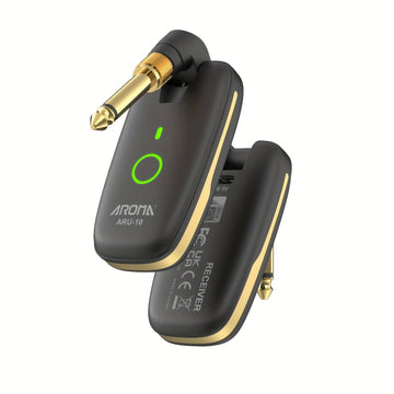 AROMA ARU-10 Transmisor-Receptor sin varillas UHF 863~865MHz de 7 Canales con Uso Simultáneo Múltiple, Compatible con Transmisión Única y Recepciones Múltiples, Conectores Giratorios para Bajo Eléctrico, Batería y Teclados – Solo para Uso Europeo