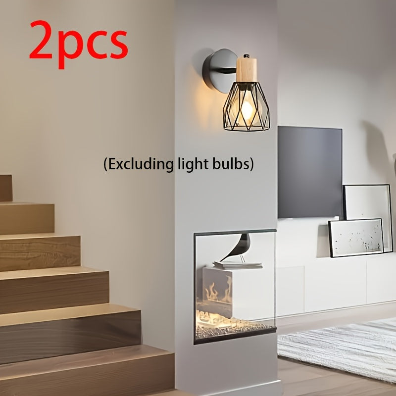 2 Piezas de Apliques Industriales - Lámpara de Pared con Cabeza Ajustable y Jaula Metálica Negra, Iluminación Semi-Encastrada Moderna para Sala, Dormitorio o Cocina, Escaleras - Compatible con Alexa, Base E26 (Bombillas No Incluidas), Luces Laterales Con