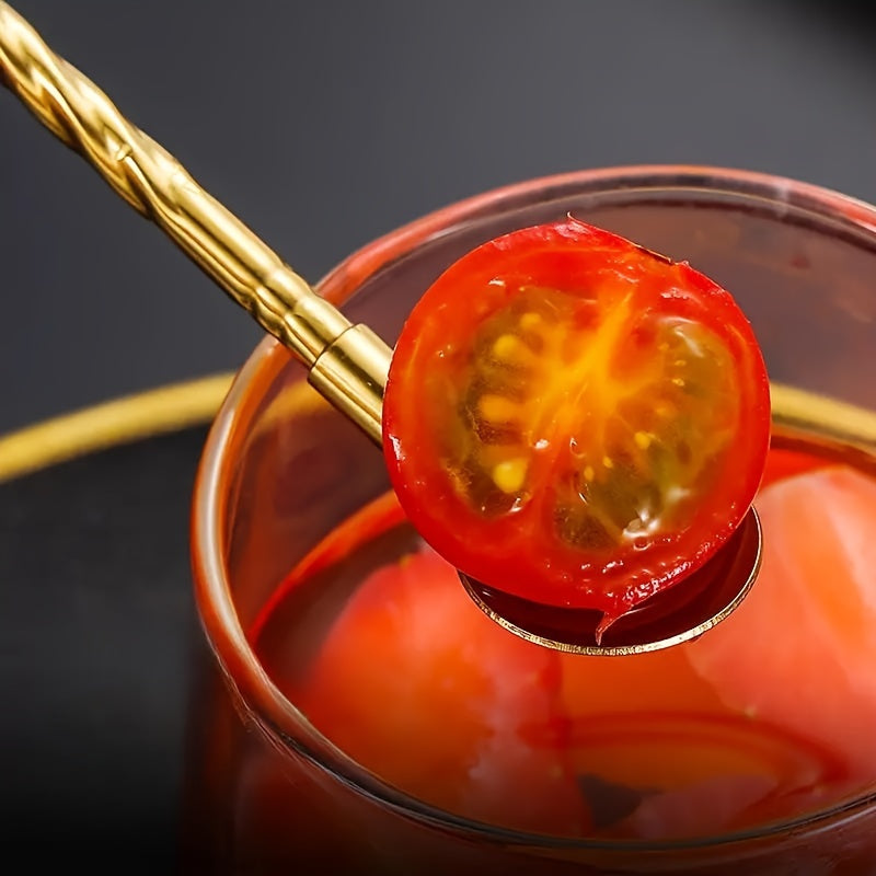 5 piezas de cucharas de té helado y cóctel de acero inoxidable de doble función - Colores de gradiente elegantes, utensilios de cocina y comedor duraderos para el hogar, la oficina y el restaurante, perfectos para reuniones familiares, esenciales para la