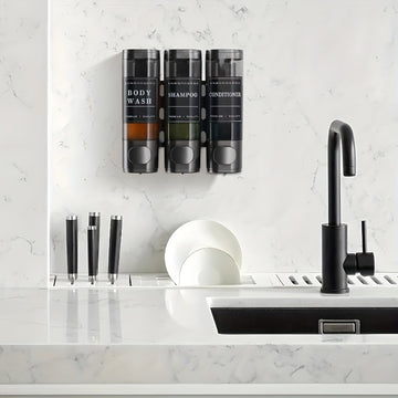 Dispensador de Champú, Acondicionador y Gel de Baño 3 en 1 para Pared - Calidad Premium, Instalación Sin Taladro, Plástico Libre de Ftalatos, Gran Capacidad, Ideal para Baños de Hogar e Hoteles | Accesorio Moderno para Baño, Dispensador Duradero