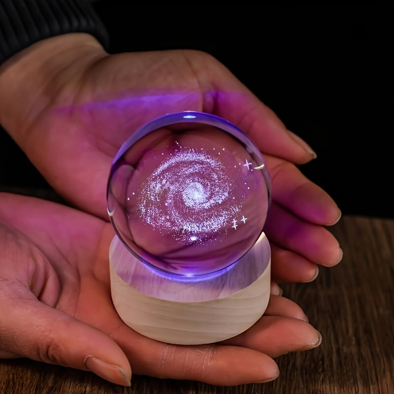 3D para la galaxia, bola de cristal, luz nocturna - Diseño de luna y planetas con tema espacial, alimentado por USB, luz ambiental de vidrio pulido para decoración de dormitorio y sala de estar, regalo perfecto para entusiastas de la ciencia ficción, dec
