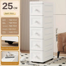 Armario de Almacenamiento Plástico de 5 Niveles y 5 Cajones con Ruedas, Ancho 15/25 cm, Diseño Ahorra Espacio para Oficina o Sala de Estar, Caja Impermeable sobre Rodillos, Fácil Uso, Armarios Portátiles