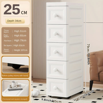 Armario de Almacenamiento Plástico de 5 Niveles y 5 Cajones con Ruedas, Ancho 15/25 cm, Diseño Ahorra Espacio para Oficina o Sala de Estar, Caja Impermeable sobre Rodillos, Fácil Uso, Armarios Portátiles