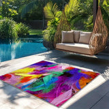 Tapete de exterior de vellón de ciervo de 7 estrellas - Lavar en máquina, tapete rectangular ligero con diseño abstracto vibrante en púrpura, verde, azul y naranja - Perfecto para patio, comedor y camping, alfombras de exterior para patio