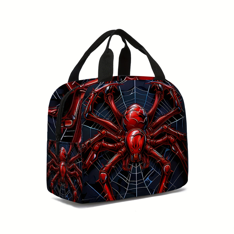 Bolsa de almuerzo aislada con estampado de arañas - Resistente de poliéster con diseño de telarañas vibrantes, sin contacto con alimentos, ideal para el trabajo, viajes y pícnic, lavable a mano, bolsa de almuerzo aislada, regreso a la escuela