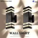 Lámpara de pared moderna para exteriores, 1/2 paquete, doble cabezal plástico, montaje semiempotrado, pantalla de vidrio, base E27, 110-240V, cableado directo, incluye hardware de instalación, sin foco