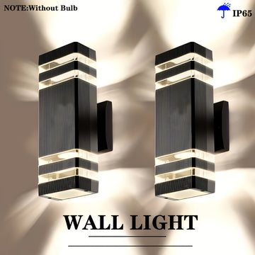 Lámpara de pared moderna para exteriores, 1/2 paquete, doble cabezal plástico, montaje semiempotrado, pantalla de vidrio, base E27, 110-240V, cableado directo, incluye hardware de instalación, sin foco
