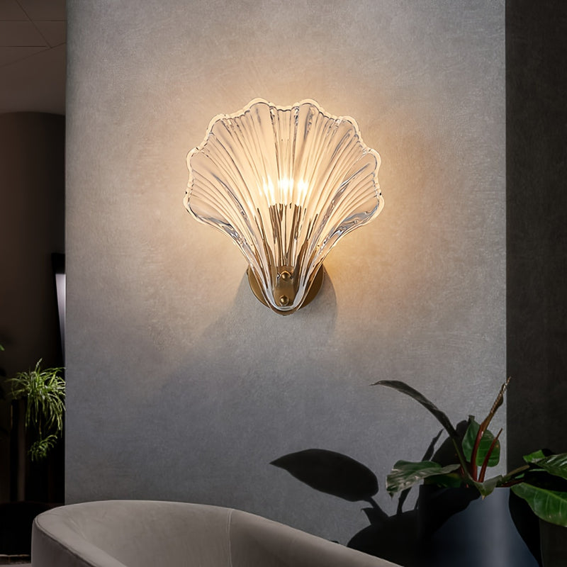 1 pieza de luz de pared de cristal moderno, con concha de vidrio, adecuada para dormitorio, sala de estar, comedor (base de bombilla E14, excluyendo bombilla)