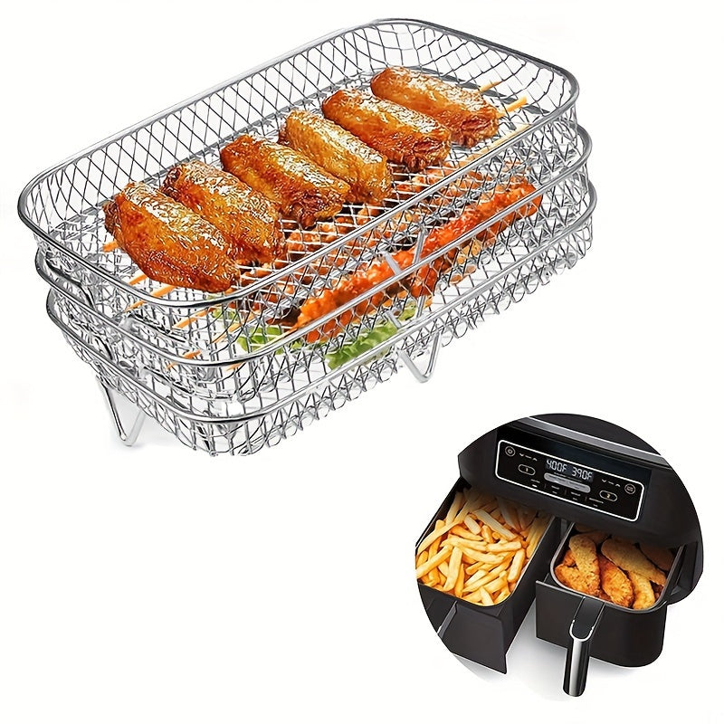 Rejilla de acero inoxidable para freidora de aire, soporte de deshidratador de 3 niveles 304, accesorio de repostería multiusos, seguro para contacto con alimentos, compatible con Ninja, AF300UK, AF400UK y la mayoría de freidoras de aire