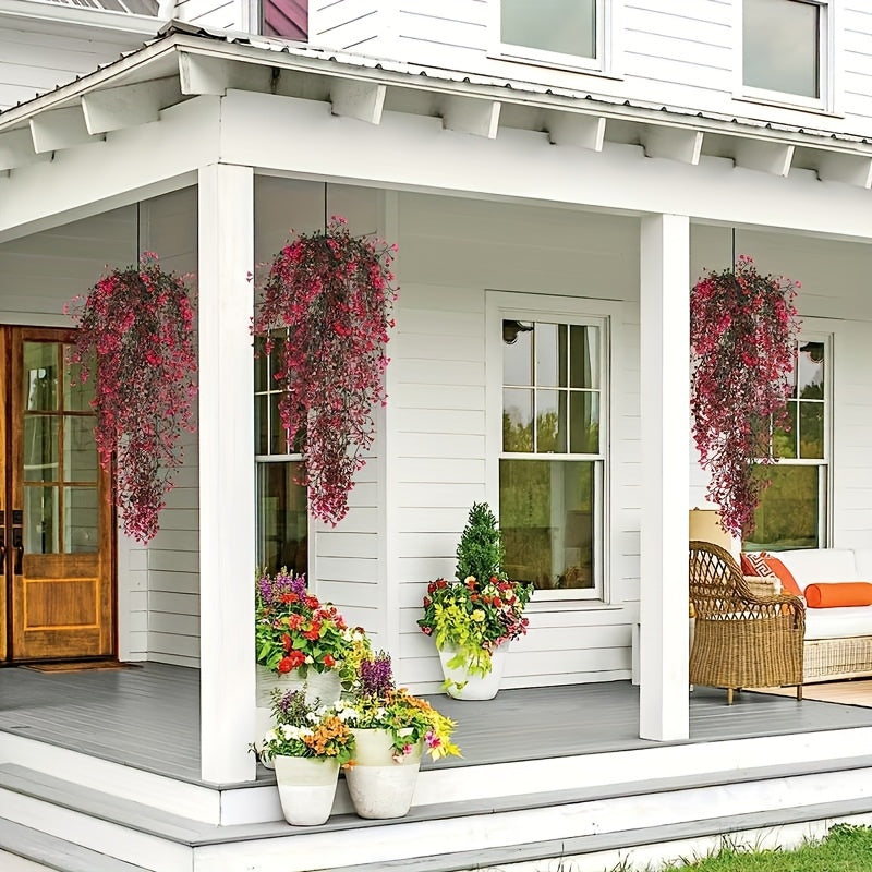 2pcs Guirnaldas Festivas de Bayas Rojas - Plantas Artificiales Colgantes para Decoración Interior/Exterior, Perfectas para el Día de San Valentín y Navidad, Acentos para Ventanas de Oficina en Casa y Pasillos, Lo Mejor para Navidad