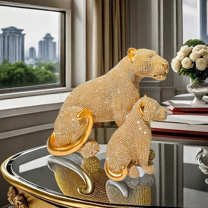 Conjunto de Resina de Leopardo Sentado Madre y Cría, Figura de Animal Versátil para Decoración del Hogar - Ideal para Salón, Oficina, Armario, Escritorio y Entrada - Regalo Perfecto para el Día de la Madre, Uso Interior y Exterior