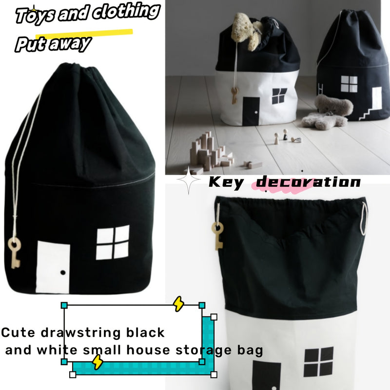 Bolsa de Almacenamiento Decorativa para Habitación Infantil en Blanco y con Cordón, Regalo Festivo para Juguetes y Ropa de Lona