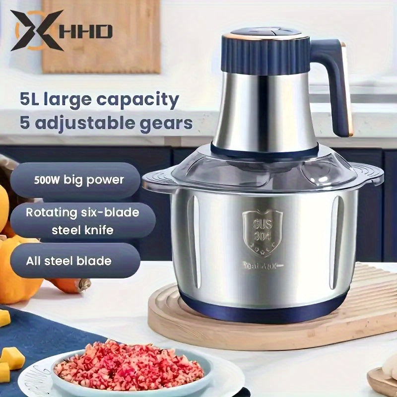 Procesador de Alimentos 2L-5L, Picadora Multifuncional para Verduras y Ajo, Trituradora de Jugos y Fideos – Herramienta Esencial en la Cocina, Ideal para Cebollas y Ensaladas – 5 Velocidades