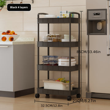 Carrito de Almacenamiento Plástico con Ruedas y 3 Niveles - Organizador Multifuncional para Cocina, Sala de Estar, Oficina y Baño - Diseño de Estructura Metálica Negra, Carrito de Almacenamiento para Cocina, Expositores Utilitarios