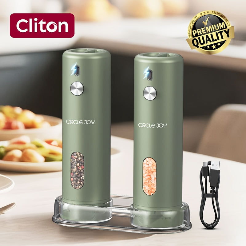 Moledor de Pimienta Eléctrico Recargable, Juego con Contenedor de 110ml, Grano Ajustable Externo, Luz LED Blanca y Operación con Una Mano para Cocina, BBQ y Regalos