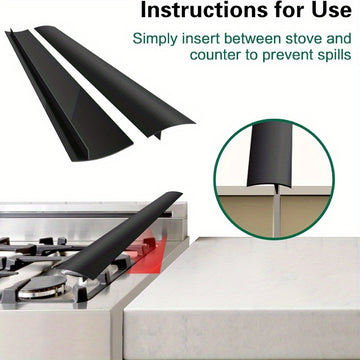 Juego de Cubiertas para Espacio entre Estufa y Encimera de 2 Piezas, Relleno Resistente al Calor para Superficies, Fácil Limpieza, Tapacubos de Silicona Negros de 21 Pulgadas