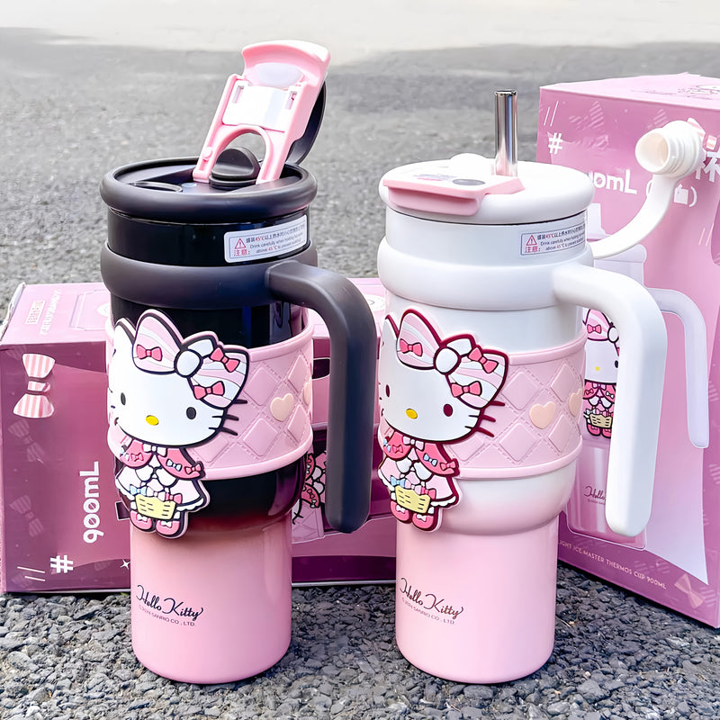 1 pieza, taza aislada de acero inoxidable HelloKitty, capacidad grande de 900 ml, linda taza de agua, regalo de Navidad, taza de coche, taza de café
