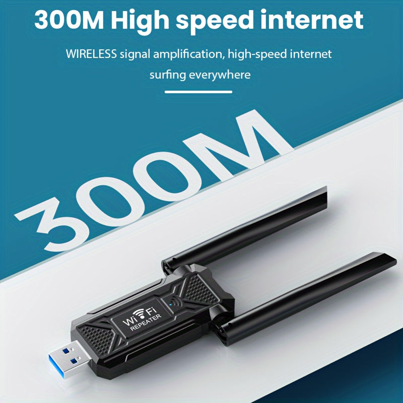 1pc VSZAPower Repetidor inalámbrico USB Router, amplificador de señal de Internet de alta velocidad de 300M, amplificador de red Wi-Fi portátil, material de PVC, alimentado por USB, no requiere batería, amplificador de red doméstico estable