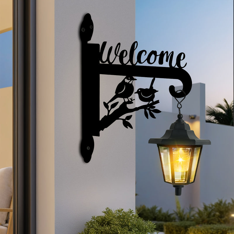 1 pieza de luz solar exterior hexagonal con silueta de pájaro y gancho de planta - Iluminación solar LED para porche, patio, terraza, garaje y paredes exteriores, ahorro de energía y fácil instalación, acabado metálico antiguo, acabado pulido, lámpara de