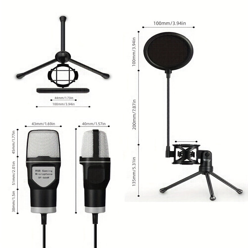 Microfono RGB de Estudio, Microphone Tipo RGB con Trípode, Estudio de Grabación de Música, Equipo de Transmisión en Vivo, Podcast, Grabación, Eid Al-Adha Mubarak