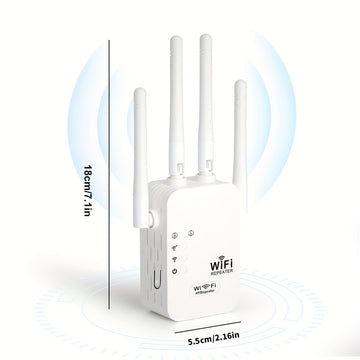 Amplificador de señal Wi-Fi, super fuerte, 1200 Mbps doble banda 2.4 y 5Ghz, extiende hasta 8500 pies cuadrados, Wi-Fi de alta penetración, conecta hasta 35 dispositivos, configuración simple con una sola tecla, 4 antenas omnidireccionales, soporte de pu