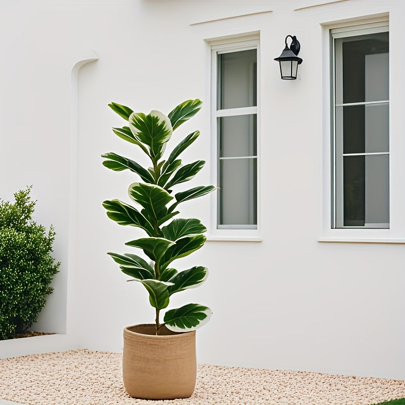 1 planta artificial de estilo europeo para exterior, maceta de lujo con 23 hojas grandes blancas y verdes, ideal para interior/exterior, árbol falso para todas las estaciones - sin incluir maceta