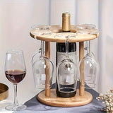 KDBT Estante de Vino Invertido Ahorrador de Espacio - Soporte Robusto para Botellas y Copas de Madera, Ideal para Cocina, Comedor o Bar en Casa - Organizador Elegante para Almacenamiento de Vinos, Decoración Versátil con Acabado Natural