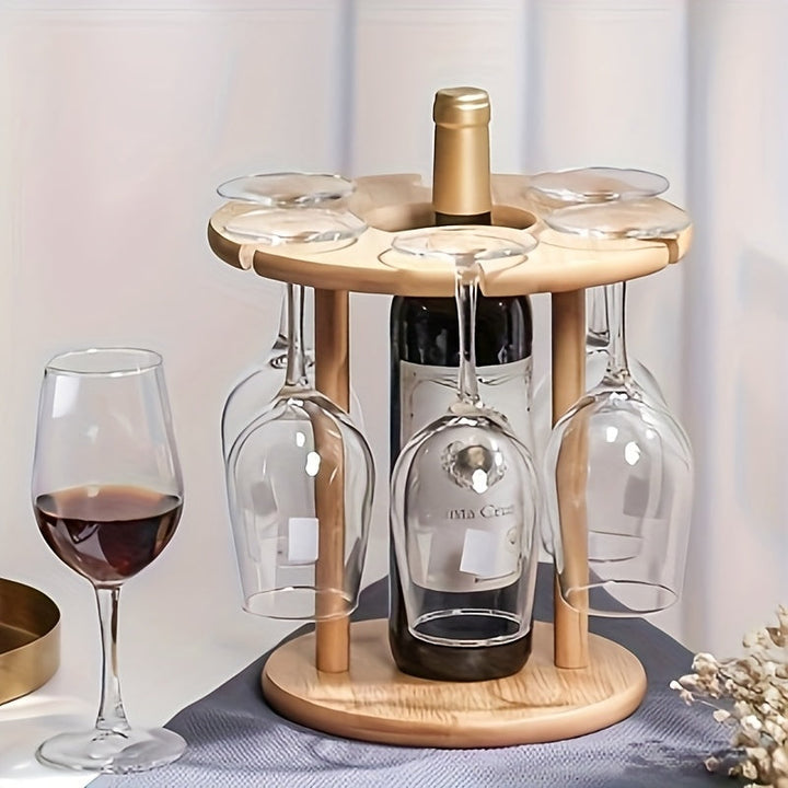 KDBT Estante de Vino Invertido Ahorrador de Espacio - Soporte Robusto para Botellas y Copas de Madera, Ideal para Cocina, Comedor o Bar en Casa - Organizador Elegante para Almacenamiento de Vinos, Decoración Versátil con Acabado Natural