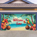 1 pieza, letrero de puerta de garaje de pavo tropical de playa, gran decoración al aire libre con letrero "Bienvenidos a casa", palmeras y diseño floral vibrante, perfecto para Navidad, fiestas de vacaciones y fondos temáticos de playa, decoración temáti