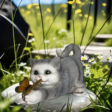 Luces solares para jardín, esculturas de mariposa y gato, luces decorativas para patios, senderos, césped, pasillos y terrazas, regalos para días festivos. Luz ambiental de gatito con LED