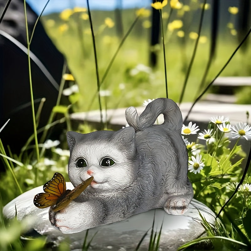 Luces solares para jardín, esculturas de mariposa y gato, luces decorativas para patios, senderos, césped, pasillos y terrazas, regalos para días festivos. Luz ambiental de gatito con LED