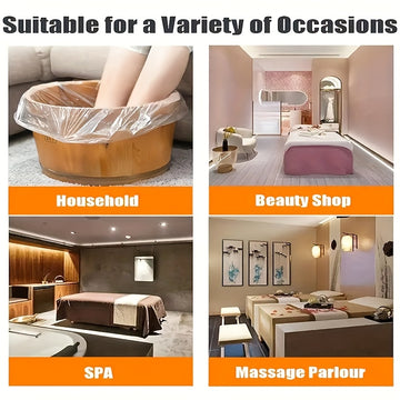 80 Bolsas de Plástico Resistentes para Baño de Pies - Transparente, Uso en Salón y Hogar - Cubiertas Desechables Higiénicas para Pedicura, Sin Necesidad de Electricidad - Accesorios para Spa, Hotel, Remojo de Pies, Diseño Transparente, Fácil Limpieza, Ma