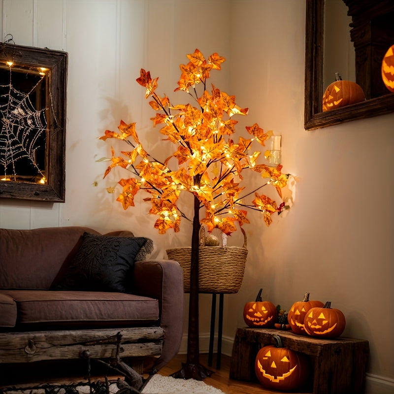 Árbol de arce iluminado LED de 121.92 cm/152.4 cm/182.88 cm, árbol artificial de piso para decoración de fiestas, cumpleaños, bodas, Halloween, Navidad y temporada de otoño