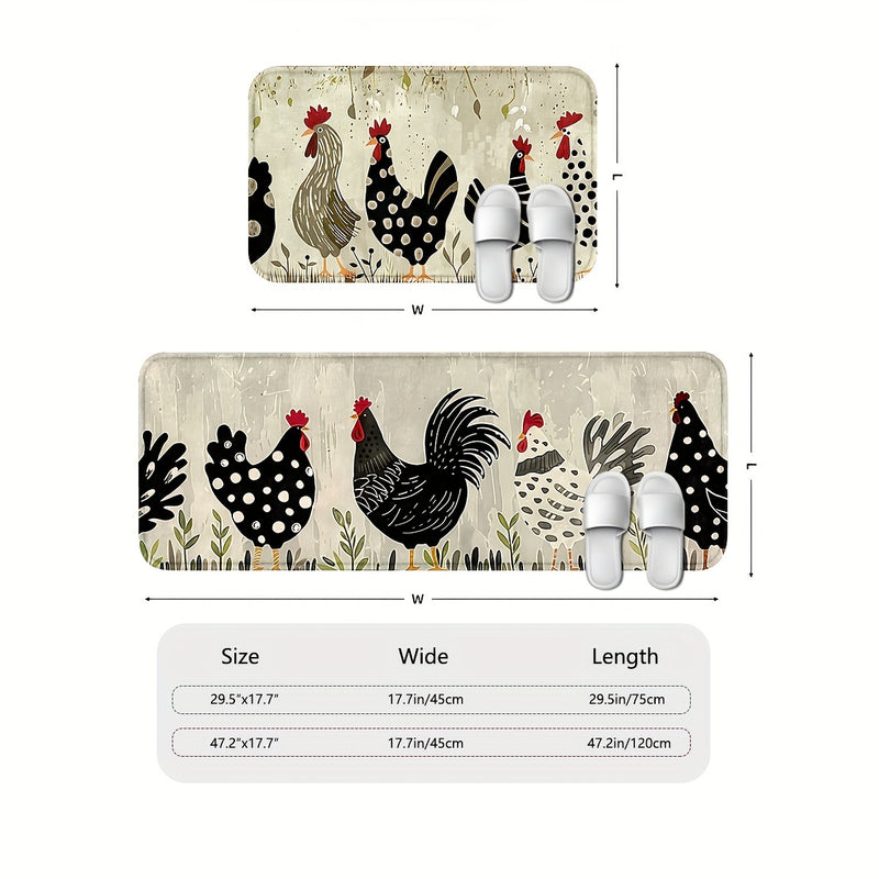 Juego de tapetes de cocina con diseño de pollo, antideslizantes, lavables a máquina, de poliéster, para hogar, oficina, lavabo o lavandería, cómodos para estar de pie, decoración primaveral, varios tamaños disponibles