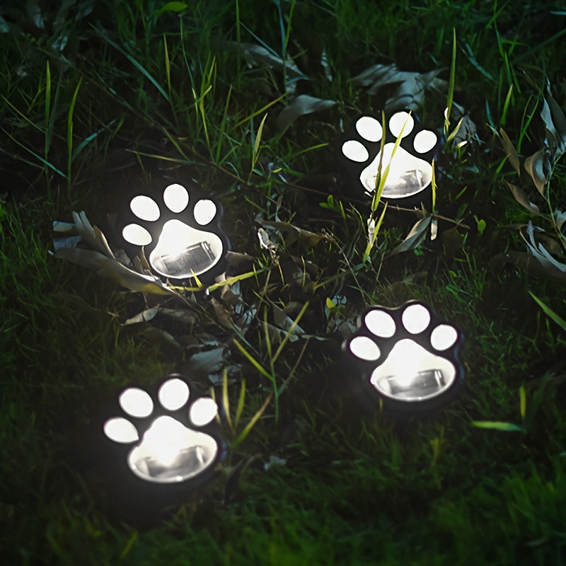 4 Piezas de Luces Solares para Tierra, Escalones y Pasos Decorativos con Forma de Huella de Gato, Adecuadas para Jardín, Césped o Balcón