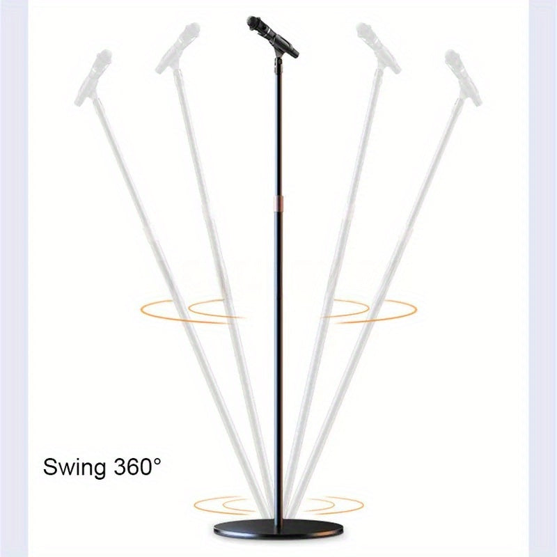 Soporte de micrófono profesional con soporte para teléfono - Soporte de piso de hierro negro para transmisión en vivo, base redonda, poste ajustable, soporte para micrófono de condensador, equipo de transmisión en vivo | Soporte elegante negro | Construc